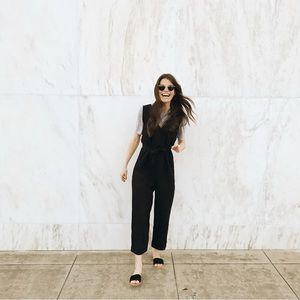 Elizabeth Suzann Mara Jumpsuit Black Linen Size Small Short